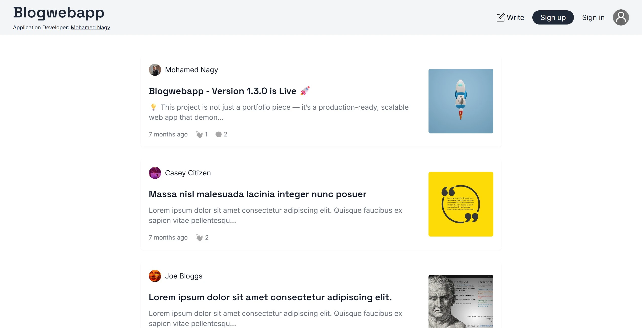 Blog web app screenshot